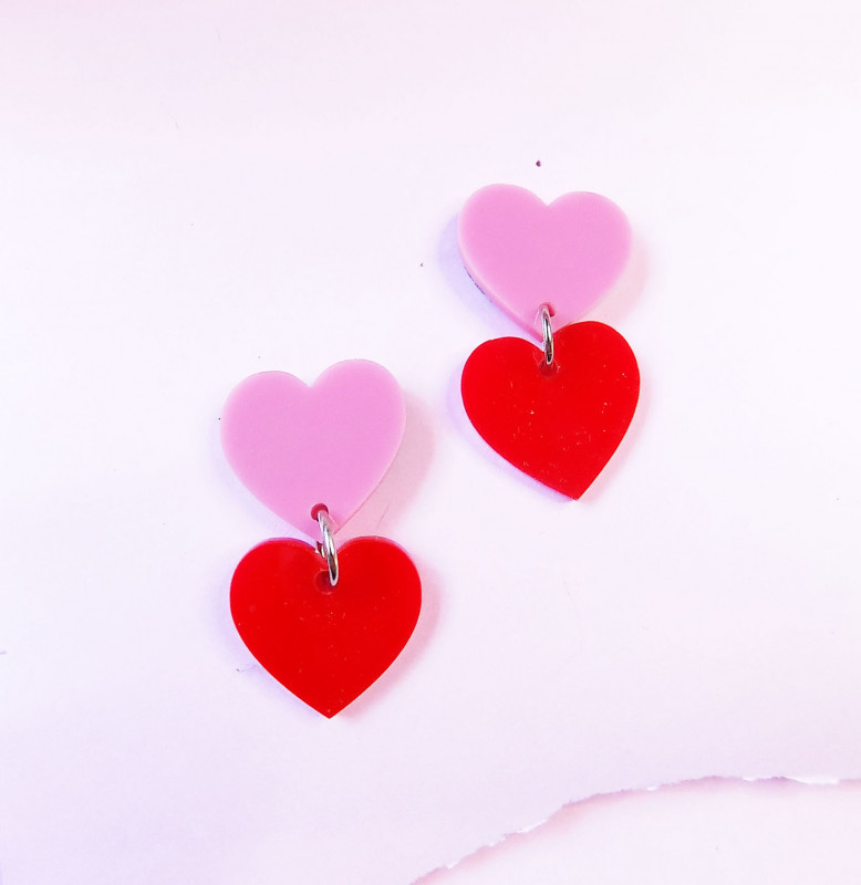 Aro Doble Corazón Rosa + Rojo